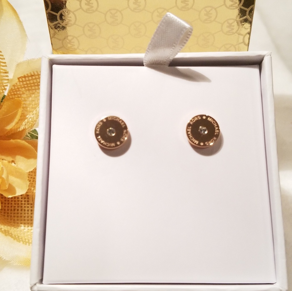 Michael Kors Rose goldtone logo earrings